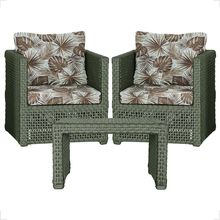 Mesa E 2 Poltronas Madri Corda Náutica Estofado 6 Trama Verde