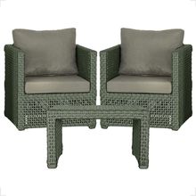 Mesa E 2 Poltronas Madri Corda Náutica Estofado 8 Trama Verde