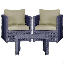 Mesa E 2 Poltronas Madri Corda Náutica Estofado 7 Trama Azul