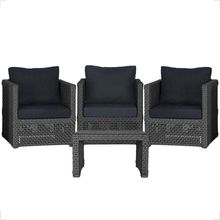 Mesa E 3 Poltronas Madri Corda Náutica Estofado 12 Trama Preto