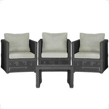 Mesa E 3 Poltronas Madri Corda Náutica Estofado 3 Trama Preto