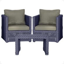 Mesa E 2 Poltronas Madri Corda Náutica Estofado 8 Trama Azul