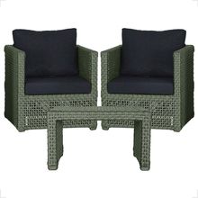 Mesa E 2 Poltronas Madri Corda Náutica Estofado 12 Trama Verde