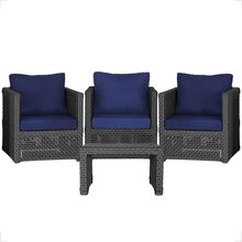 Mesa E 3 Poltronas Madri Corda Náutica Estofado 10 Trama Preto