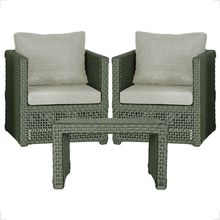 Mesa E 2 Poltronas Madri Corda Náutica Estofado 3 Trama Verde