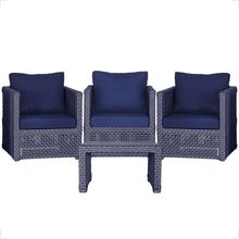 Mesa E 3 Poltronas Madri Corda Náutica Estofado 10 Trama Azul