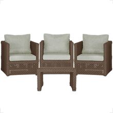 Mesa E 3 Poltronas Madri Corda Náutica Estofado 3 Trama Marrom