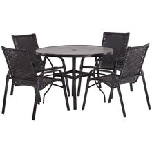 4 Cadeiras Emily E Mesa Roma Com Tampo Ripado Para área Tabaco