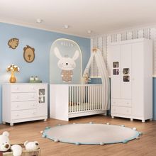 Quarto De Bebê Completo Com Berço 3 Em 1 Para Colchão 130x60cm Sol Multimóveis MP4526 Branco