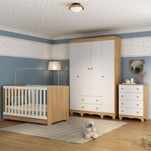 Quarto De Bebê Completo Com Berço Americano 3 Em 1 Dengo Multimóveis MP4588 Madeirado-branco