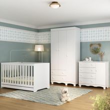 Quarto De Bebê Completo Com Berço Americano 3 Em 1 Dengo Multimóveis MP4592 Branco