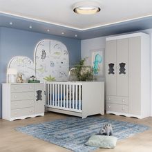 Quarto De Bebê Completo Com Berço Americano 3 Em 1 Doçura Multimóveis MP4654 Branco-off White
