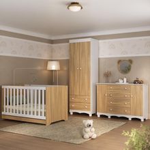 Quarto De Bebê Completo Com Berço Americano 3 Em 1 Dengo Multimóveis MP4596 Branco-madeirado