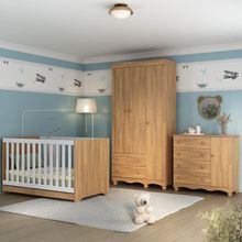 Quarto De Bebê Completo Com Berço Americano 3 Em 1 Dengo Multimóveis MP4592 Madeirado