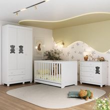 Quarto De Bebê Completo Com Berço Americano 3 Em 1 Fofura Multimóveis MP4653 Branco