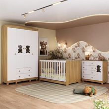 Quarto De Bebê Completo Com Berço Americano 3 Em 1 Fofura Multimóveis MP4645 Madeirado-branco