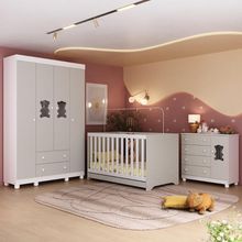 Quarto De Bebê Completo Com Berço Americano 3 Em 1 Fofura Multimóveis MP4645 Branco-off White