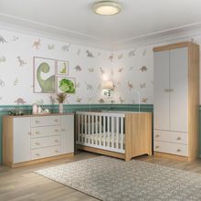 Quarto De Bebê Completo Com Berço Americano 3 Em 1 Encanto Multimóveis MP4593 Madeirado-off White