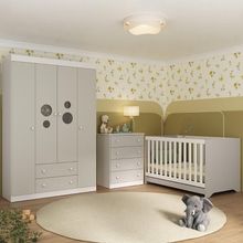 Quarto De Bebê Completo Com Berço Americano 3 Em 1 Pirulito Multimóveis MP4617 Branco-off White