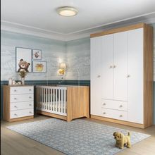 Quarto De Bebê Completo Com Berço Americano 3 Em 1 Encanto Multimóveis MP4585 Madeirado-branco