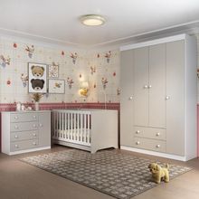 Quarto De Bebê Completo Com Berço Americano 3 Em 1 Encanto Multimóveis MP4581 Branco-off White