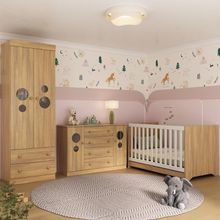 Quarto De Bebê Completo Com Berço Americano 3 Em 1 Pirulito Multimóveis MP4625 Madeirado