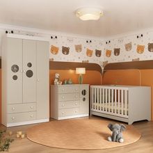 Quarto De Bebê Completo Com Berço Americano 3 Em 1 Pirulito Multimóveis MP4621 Branco-off White