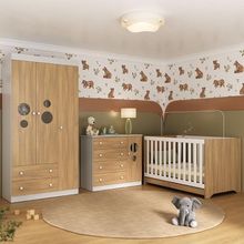 Quarto De Bebê Completo Com Berço Americano 3 Em 1 Pirulito Multimóveis MP4621 Branco-madeirado