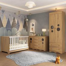 Quarto De Bebê Completo Com Berço Americano 3 Em 1 Sonho Multimóveis MP4627 Madeirado