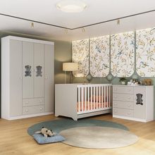 Quarto De Bebê Completo Com Berço Americano 3 Em 1 Teddy Multimóveis MP4644 Branco-off White