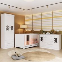 Quarto De Bebê Completo Com Berço Americano 3 Em 1 Teddy Multimóveis MP4656 Branco