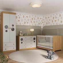 Quarto De Bebê Completo Com Berço Americano 3 Em 1 Pirulito Multimóveis MP4625 Madeirado-off White