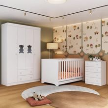 Quarto De Bebê Completo Com Berço Americano 3 Em 1 Teddy Multimóveis MP4648 Branco