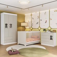 Quarto De Bebê Completo Com Berço Americano 3 Em 1 Teddy Multimóveis MP4652 Branco-off White