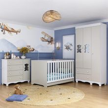 Quarto De Bebê Completo Com Berço Americano 3 Em 1 Ternura Multimóveis MP4655 Branco-off White