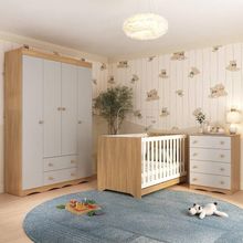 Quarto De Bebê Completo Com Berço Americano 3 Em 1 Realeza Multimóveis MP4587 Madeirado-off White