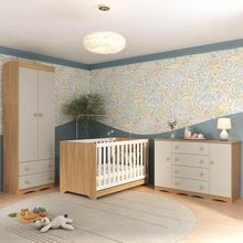 Quarto De Bebê Completo Com Berço Americano 3 Em 1 Realeza Multimóveis MP4595 Madeirado-off White