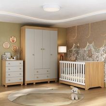 Quarto De Bebê Completo Com Berço Americano 3 Em 1 Allegra Multimóveis MP4586 Madeirado-off White