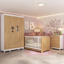 Quarto De Bebê Completo Com Berço Americano 3 Em 1 Bombom Multimóveis MP4618 Branco-madeirado