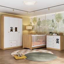 Quarto De Bebê Completo Com Berço Americano 3 Em 1 Teddy Multimóveis MP4644 Madeirado-branco