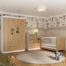 Quarto De Bebê Completo Com Berço Americano 3 Em 1 Pirulito Multimóveis MP4613 Branco-madeirado