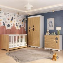 Quarto De Bebê Completo Com Berço Americano 3 Em 1 Sonho Multimóveis MP4623 Branco-madeirado