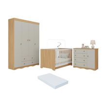 Quarto De Bebê Completo Berço Americano 3x1 Colchão Realeza Multimóveis MP4599 Madeirado-off White