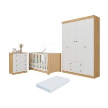 Quarto De Bebê Completo Berço Americano 3 Em 1 Colchão Encanto Multimóveis MP4601 Madeirado-branco