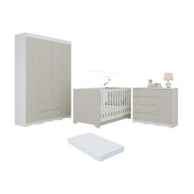 Quarto De Bebê Completo Berço Americano 3 Em 1 Colchão Realeza Multimóveis MP4599 Branco-off White