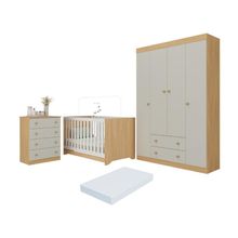Quarto De Bebê Completo Berço Americano 3x1 Colchão Encanto Multimóveis MP4601 Madeirado-off White