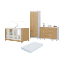 Quarto De Bebê Completo Berço Americano 3 Em 1 Colchão Dengo Multimóveis MP4612 Branco-madeirado