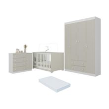 Quarto De Bebê Completo Berço Americano 3 Em 1 Colchão Encanto Multimóveis MP4597 Branco-off White