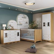 Quarto De Bebê Completo Com Berço Americano 3 Em 1 Doçura Multimóveis MP4658 Madeirado-branco