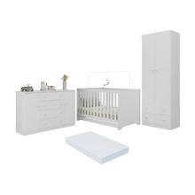 Quarto De Bebê Completo Berço Americano 3 Em 1 Colchão Encanto Multimóveis MP4609 Branco